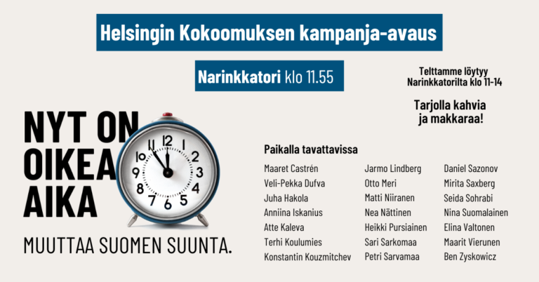 Helsingin Kokoomuksen eduskuntavaalikampanja käynnistetään la 11.2.!