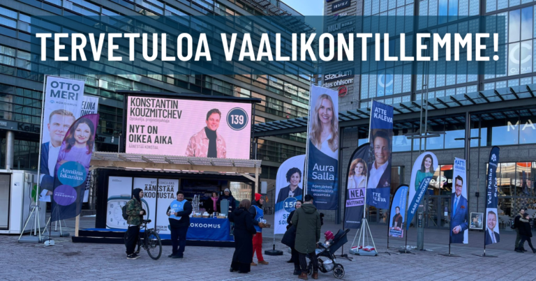 Helsingin Kokoomuksen vaalikontti Narinkkatorilla on avoinna!